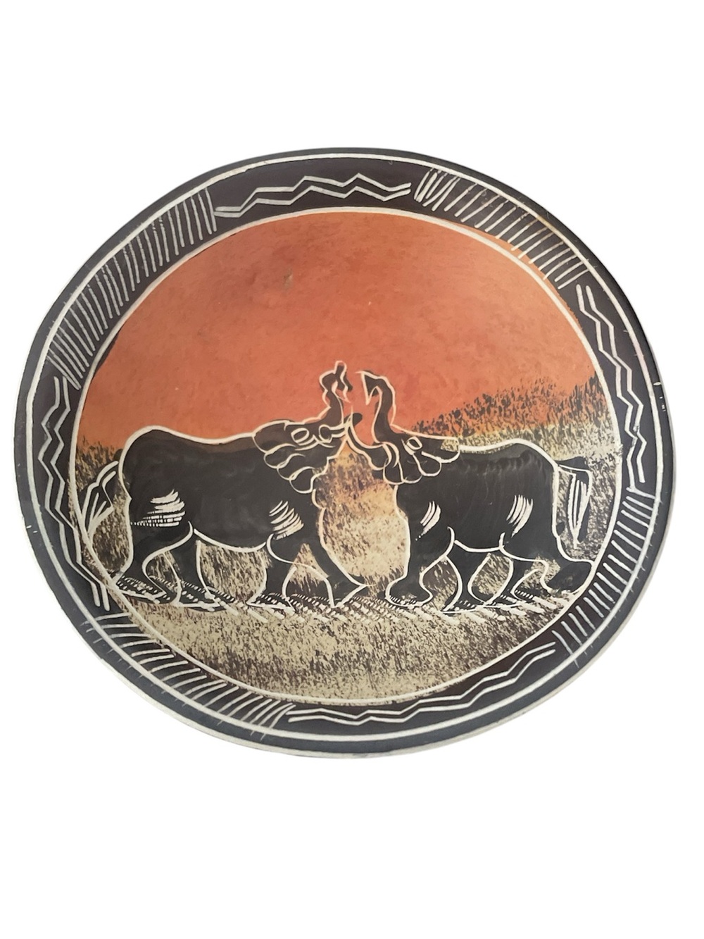 Africa Soapstone Hand Carved Kisii Etched Elephants Trinket Dish Bowl